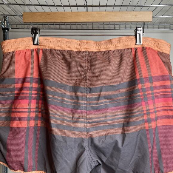 Boss Men's Orange Gray Plaid Bathing Suit Size L Swim Trunks‎ Pool Beach Resort - Picture 11 of 12